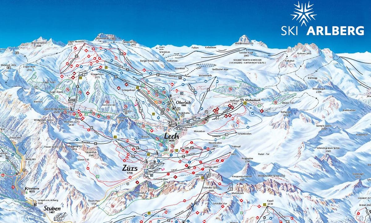 kaart van arlberg, oostenrijk