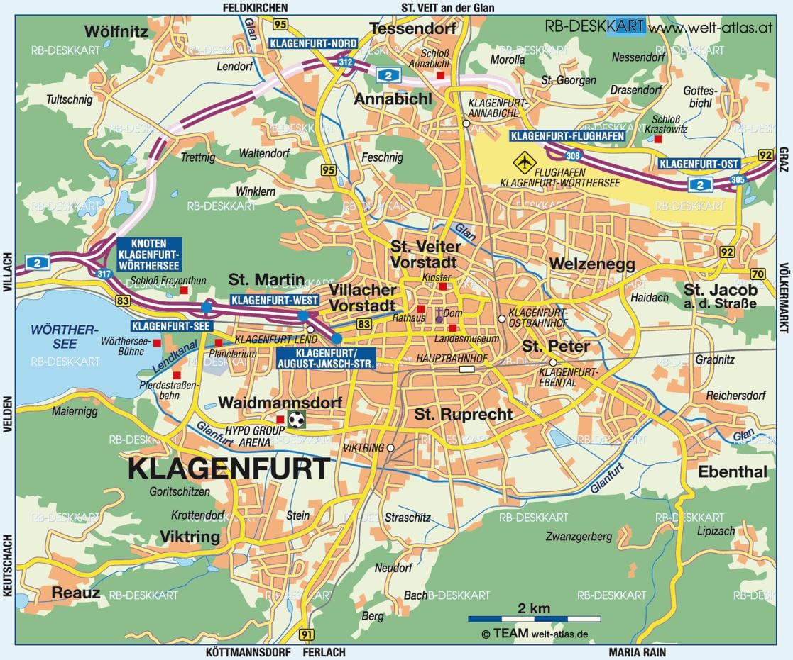 kaart van klagenfurt, oostenrijk