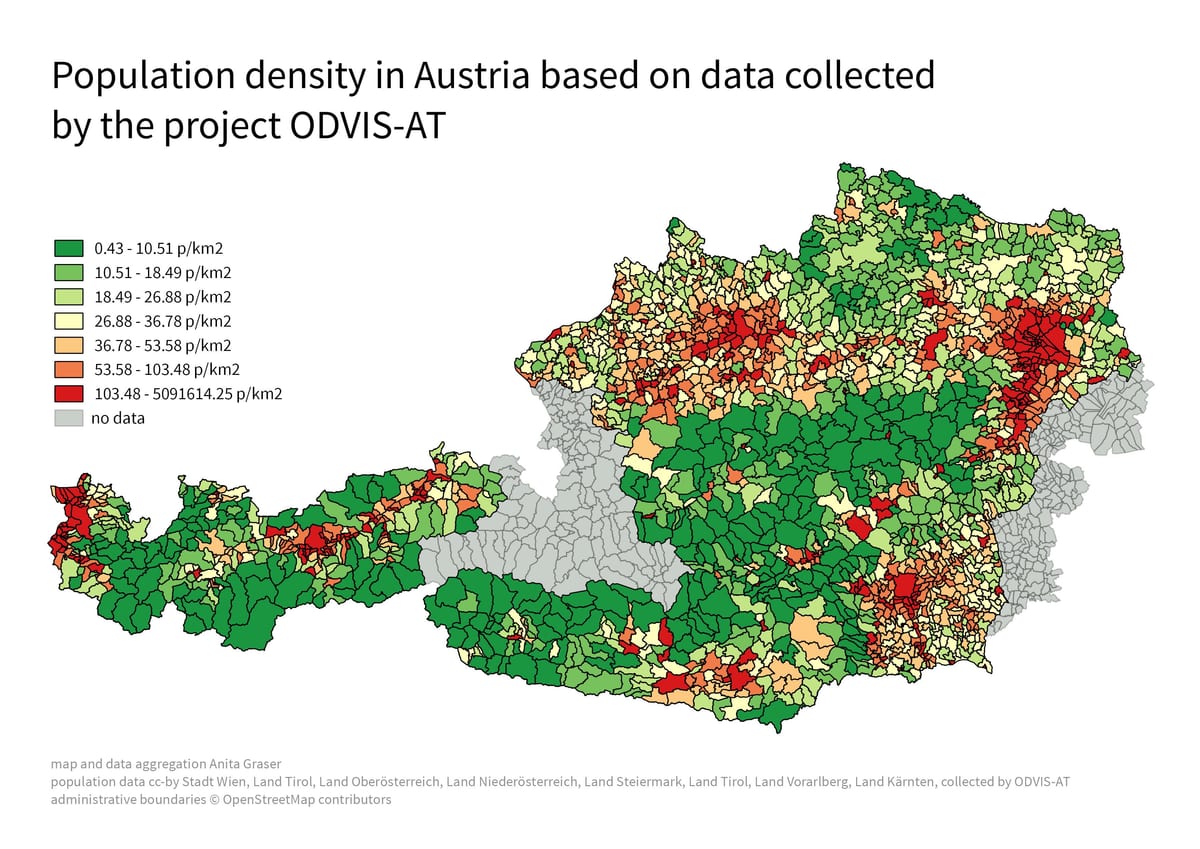 oostenrijk bevolkingsdichtheid kaart