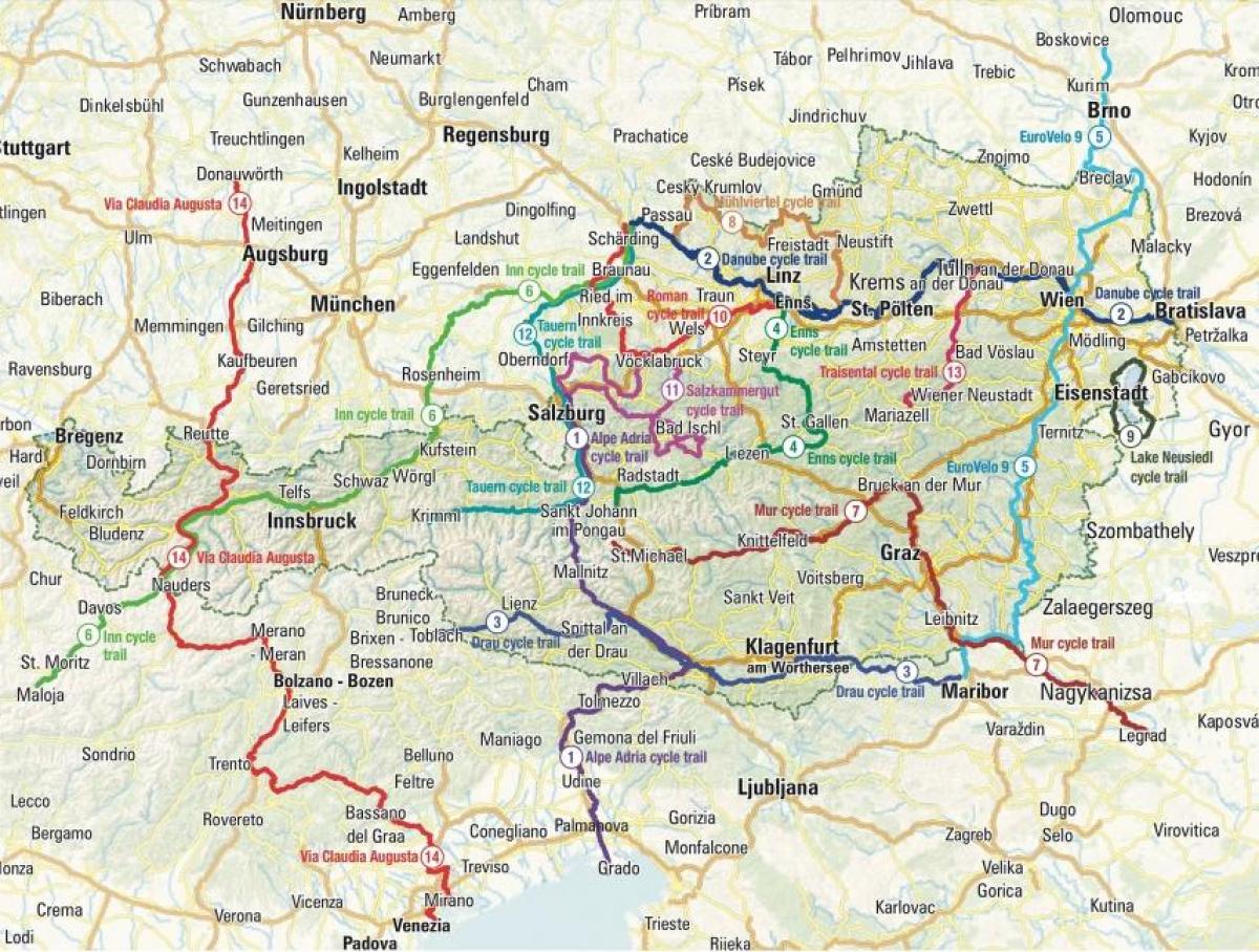 ga sightseeing diepte begin Oostenrijk fietsen kaart - Kaart van oostenrijk fietsen (West-Europa -  Europa)